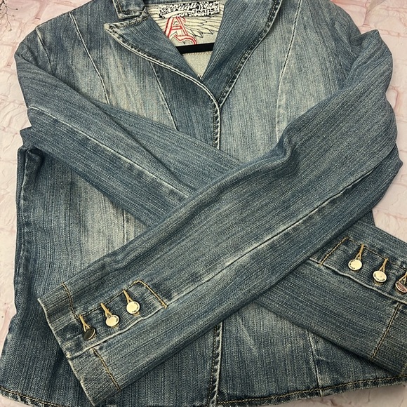 Artigli Blue Jean Jacket blazer with Studded Details size S - Picture 10 of 10